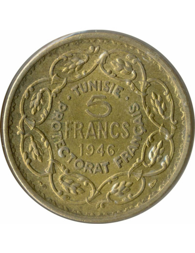 TUNISIE 5 FRANCS 1946 TTB