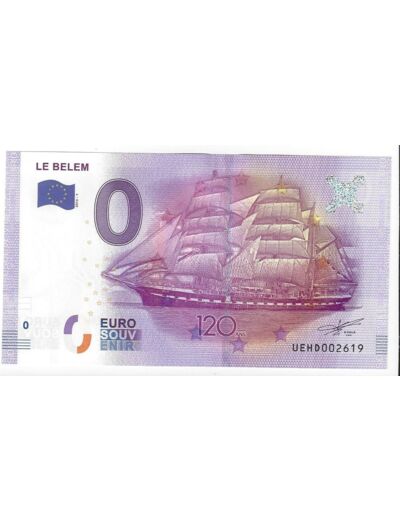 37 TOURS LE BELEM BILLET SOUVENIR 0EURO TOURISTIQUE 2016-1 NEUF