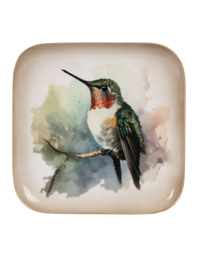 Plateau oiseau colibri multicolore 16x16x2cm