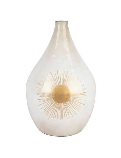 Vase fer soleil blanc nacre 25x43cm