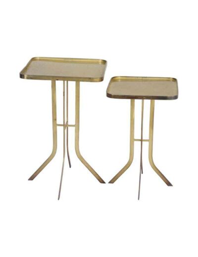 Ensemble de 2 tables d'appoint carrées dorées 38x38x61cm