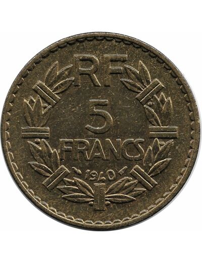 FRANCE 5 FRANCS LAVRILLIER Bronze-Alu 1940 TTB+