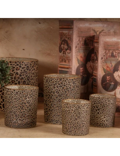 Photophore Panthère marron verre 15x15x15cm