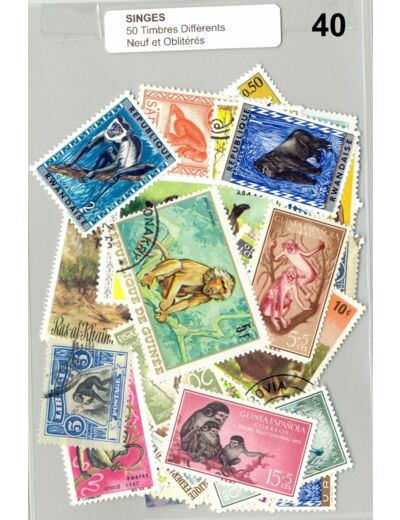50 TIMBRES SINGES DIFFERENTS NEUF ET OBLITERES *40