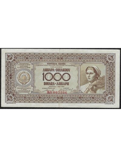 YOUGOSLAVIE 1000 DINARA 1-5-1946 SERIE BN TTB (W67a)