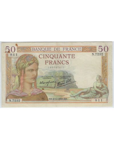 FRANCE 50 FRANCS CERES 2-12-1937 N.7232 TTB