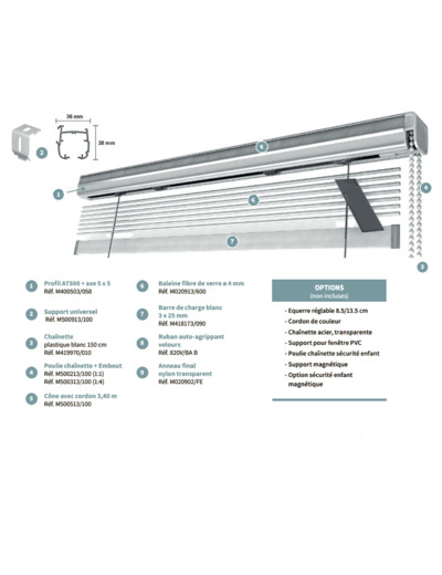 Store bateau sur mesure de 121cm à 140cm à chainette AT500 H750314010/001