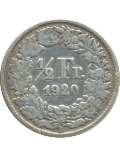 SUISSE 1/2 FRANC 1920 B TB+