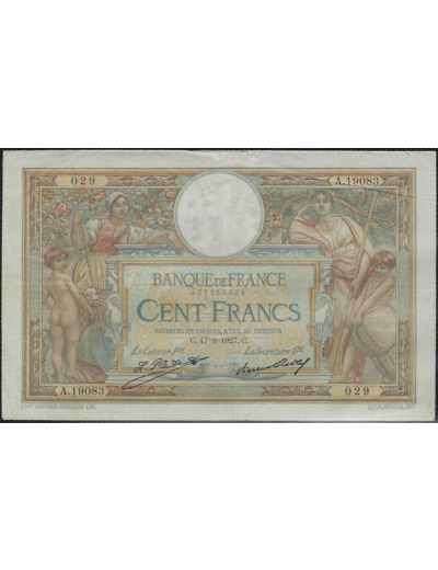 FRANCE 100 FRANCS MERSON sans LOM 17-9-1927 A.19083 TTB (F24/06)