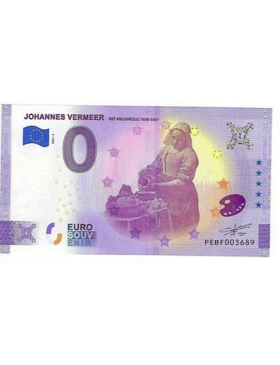 PAYS BAS 2021-3 JOHANNES VERMEER HET MELKMEISJE BILLET SOUVENIR 0 EURO