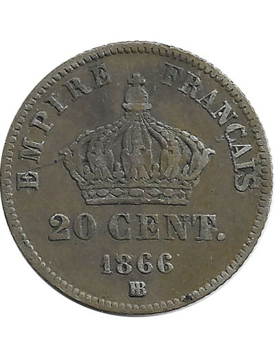 FRANCE 20 CENTIMES NAPOLEON III 1866 BB TB+