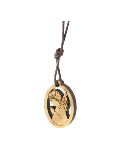 Pendentif en bois 2,5x1cm avec cordon- ANGE