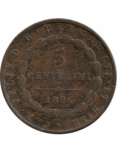 ITALIE 5 CENTESIMI SARDAIGNE 1826 MV P TTB