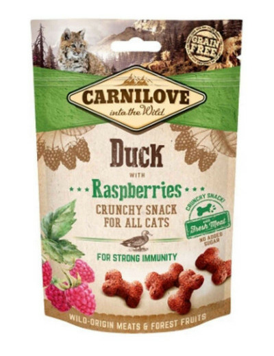 CAT CRUNCHY SNACK CANARD/RASPBERRIES 50G CARNILOVE