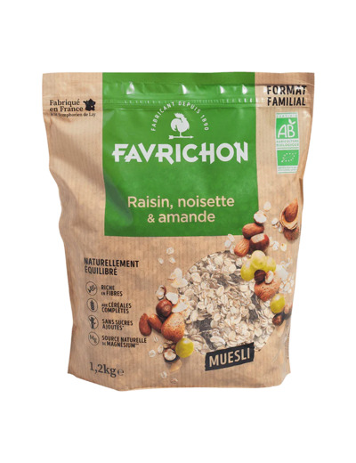 Muesli Bio Raisin, Noisette et Amande-500g-Favrichon