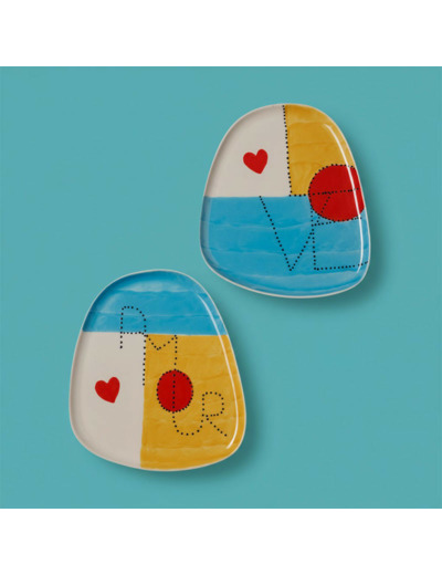 Ensemble 2 Assiettes Amour Love Céramique 17x22cm