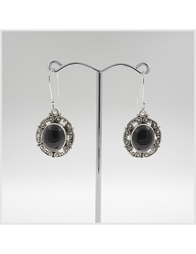 Boucles d'oreilles Onyx et Argent Massif