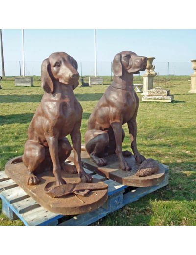 Couple chiens jardin fonte h100cm