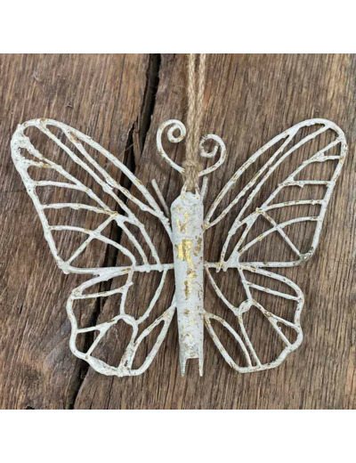 Suspension papillon blanc doré 15x4x13cm