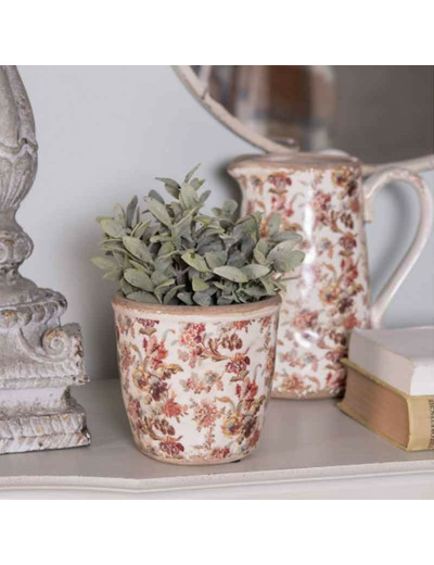 Pot motif floral rose céramique beige 13x14x14cm