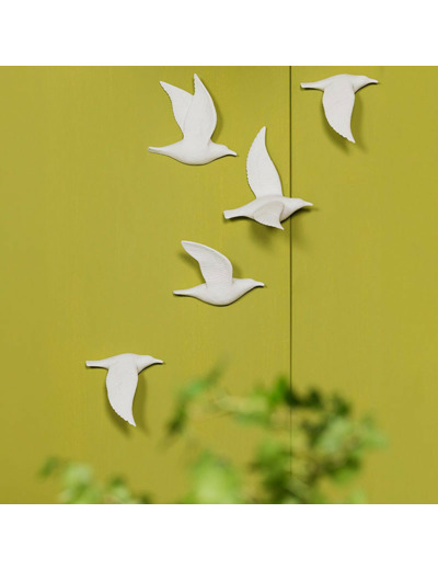 Ensemble 5 oiseaux en vol porcelaine 16x14x14cm
