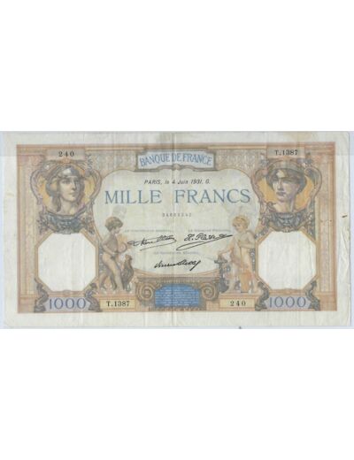 FRANCE 1000 FRANCS CERES ET MERCURE SERIE T.1387 T.1387 1931 TB+