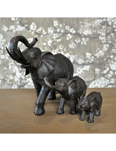 Déco famille 3 éléphants marron 83x14x31cm