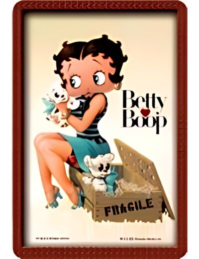 Plaque métal Betty Boop Fragile,Puppy - 20x30 - Déco US.