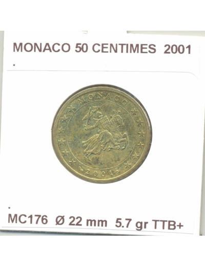 MONACO 2001 50 CENTIMES SUP-