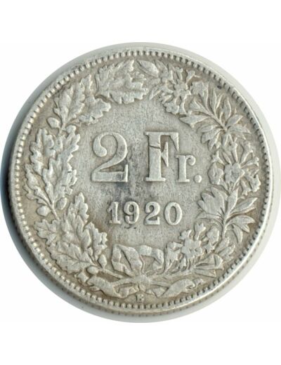 SUISSE 2 FRANCS 1920 B TB+