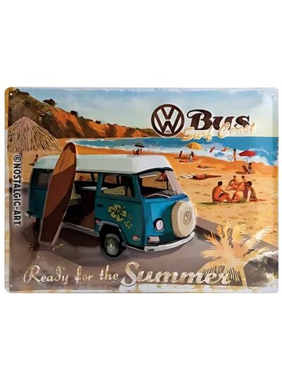 Plaque métal Volkswagen Combi, Ready for the Summer - VW - 30 x 40 cm