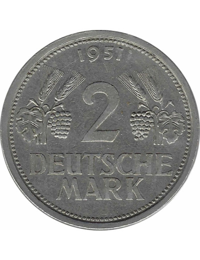 ALLEMAGNE 2 MARK 1951 J TTB+