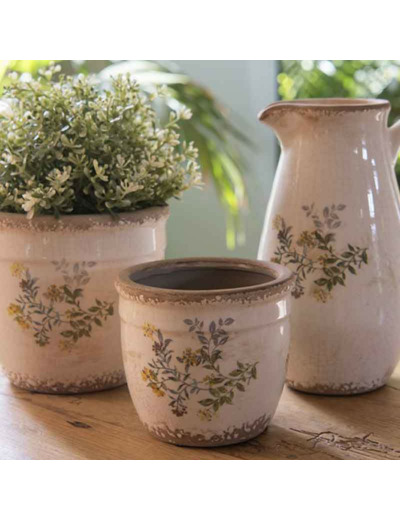 Pot de fleur beige jaune céramique 16x16x14cm