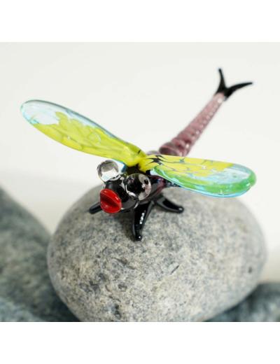 Figurine Miniature Libellule Noir Verre 7x7x3cm