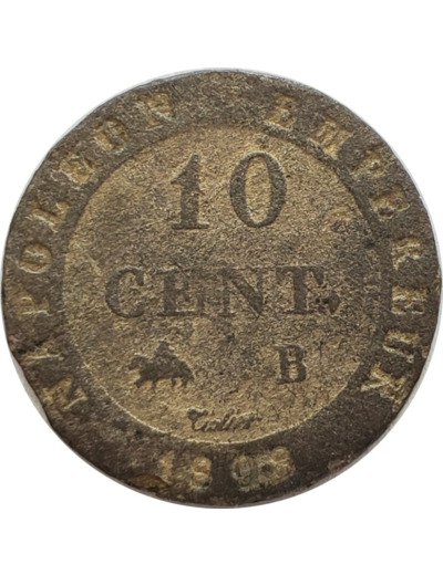 FRANCE 10 CENTIMES NAPOLEON 1er 1808 B (Rouen) TB (G190)