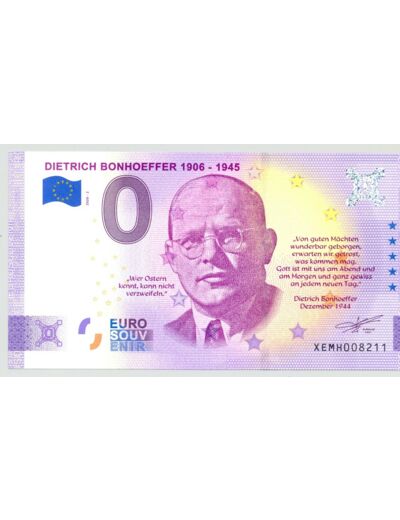 ALLEMAGNE 2020-2 DIETRICH BONHOEFFER VERSION ANNIVERSAIRE BILLET SOUVENIR 0 EURO