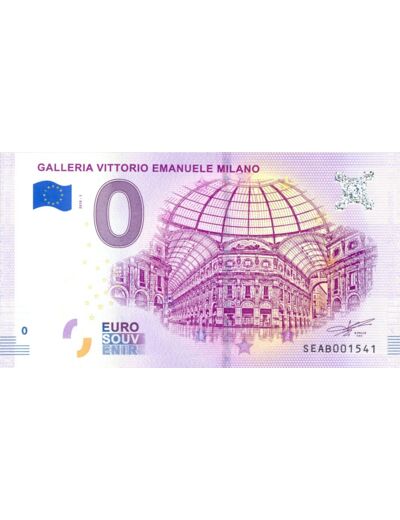ITALIE 2018-1 GALLERIA VITTORIO EMANUELE MILANO BILLET SOUVENIR 0 EURO