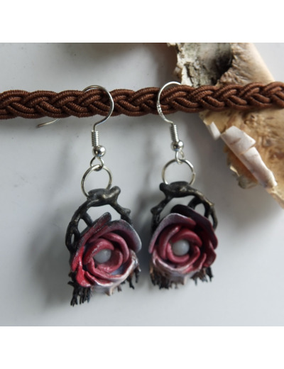 Boucles d'oreilles "Rose pleureuse" pierre naturelle Amazonite