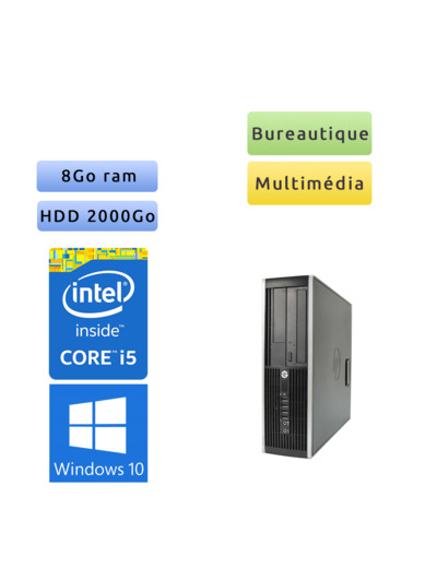 Tour HP faible encombrement - Windows 10 - i5 8Go 2To - bon espace de stockage