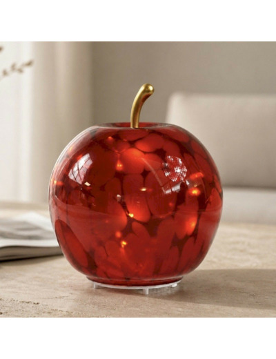 Lampe à Poser Led Pomme rouge verre 15x15x17cm
