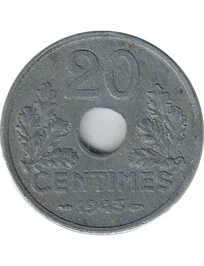 FRANCE 20 CENTIMES TYPE 20 1943 TTB