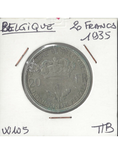 BELGIQUE 20 FRANCS 1935  TTB