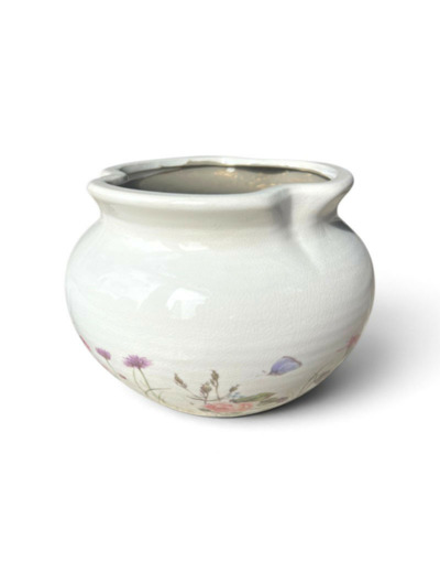 Pot céramique fleurie beige rose 20x14cm