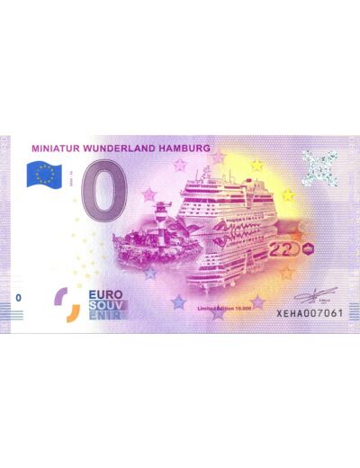 ALLEMAGNE 2020-10 MINIATUR WUNDERLAND HAMBURG BILLET SOUVENIR 0 EURO