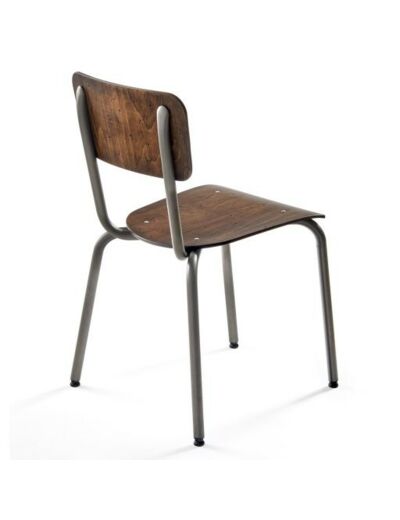 Chaise ALEX structure acier verni transparent, assise et dossier bois effet vintage