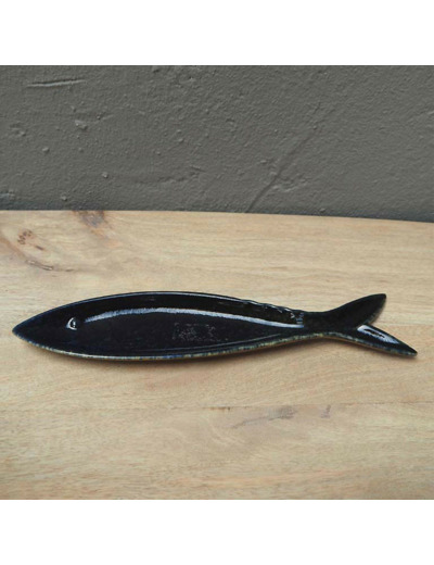 Petit Plat Poisson Bleu Nuit céramique vernie 7x30cm