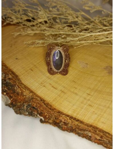 Bague micromacramé faite main labradorite violette