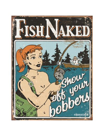 Plaque métal humour Homme - Fish Naked - 31.5x40cm