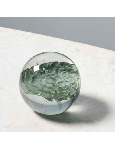 Presse papier fleur verte verre 10x10x10cm