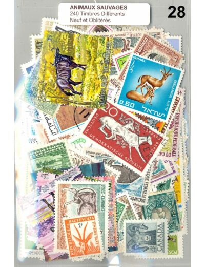 240 TIMBRES ANIMAUX SAUVAGES DIFFERENTS NEUF ET OBLITERES *28